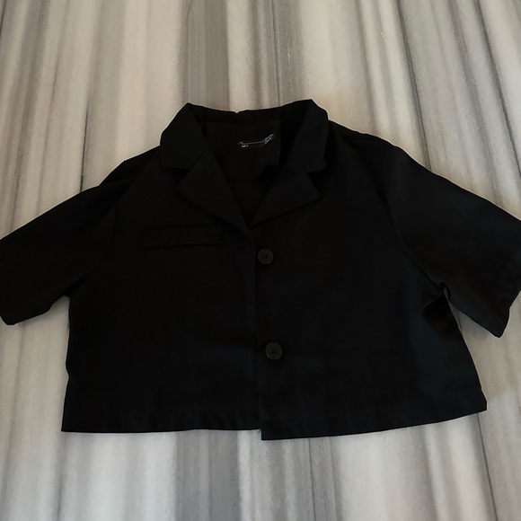 Black Crop Blazer/Blouse Short Sleeve S New - Picture 9 of 12